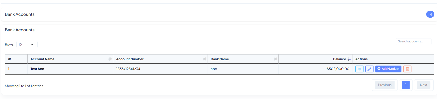 Bank Accounts List & Form