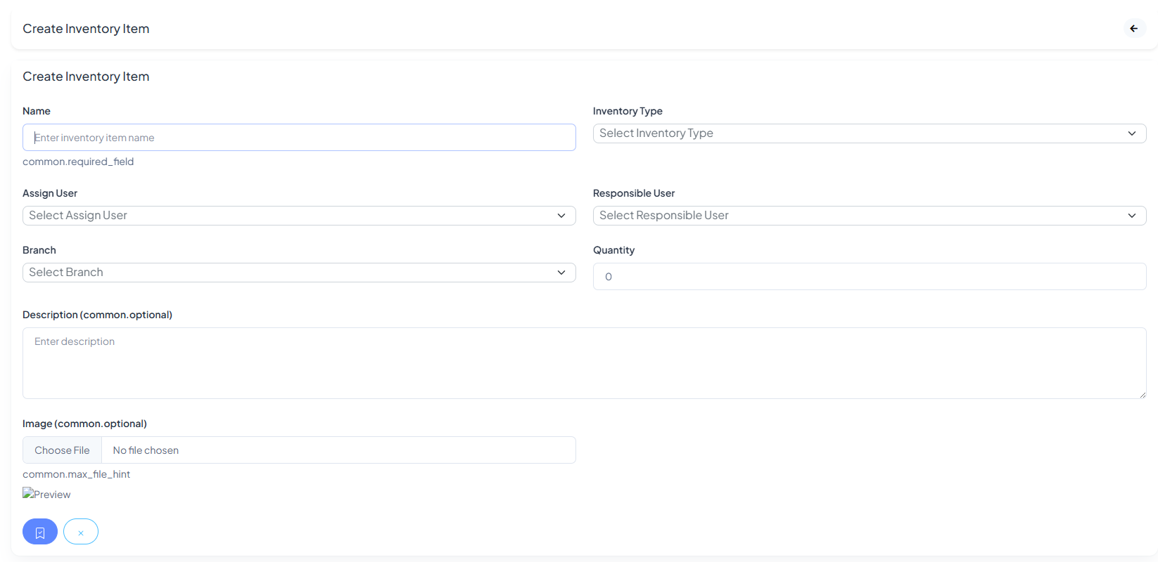 Create inventory item