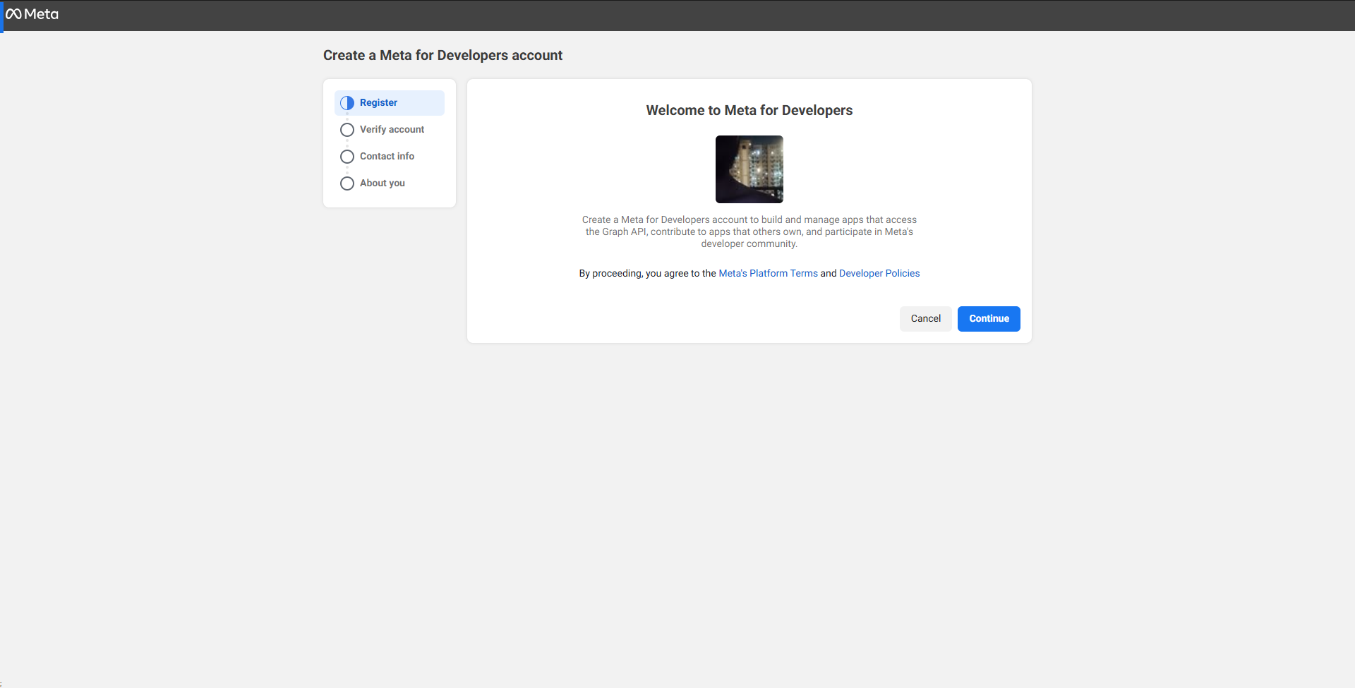 Register Meta for Developers
