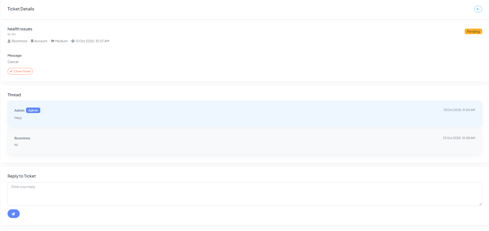 Ticket details and replies