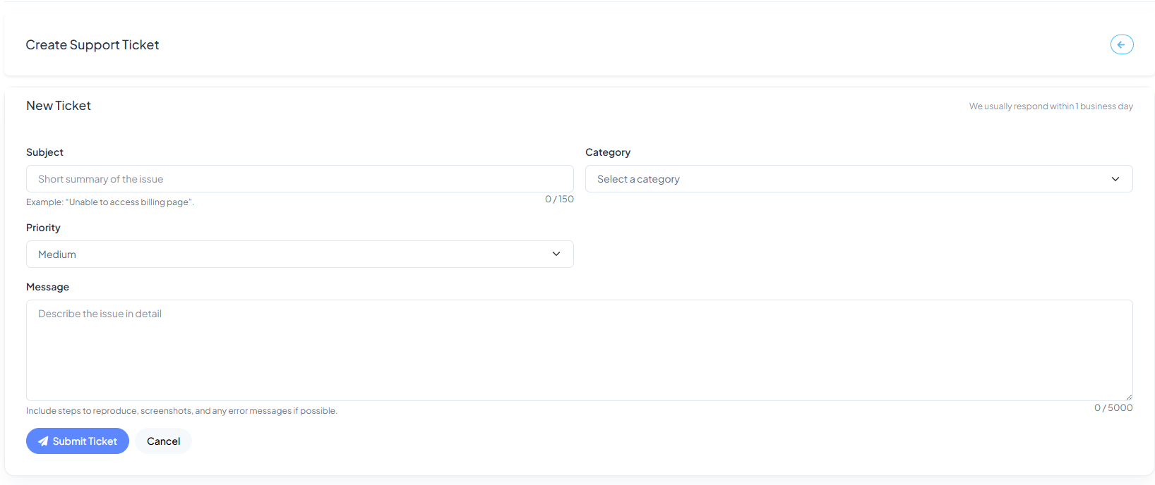 Create support ticket